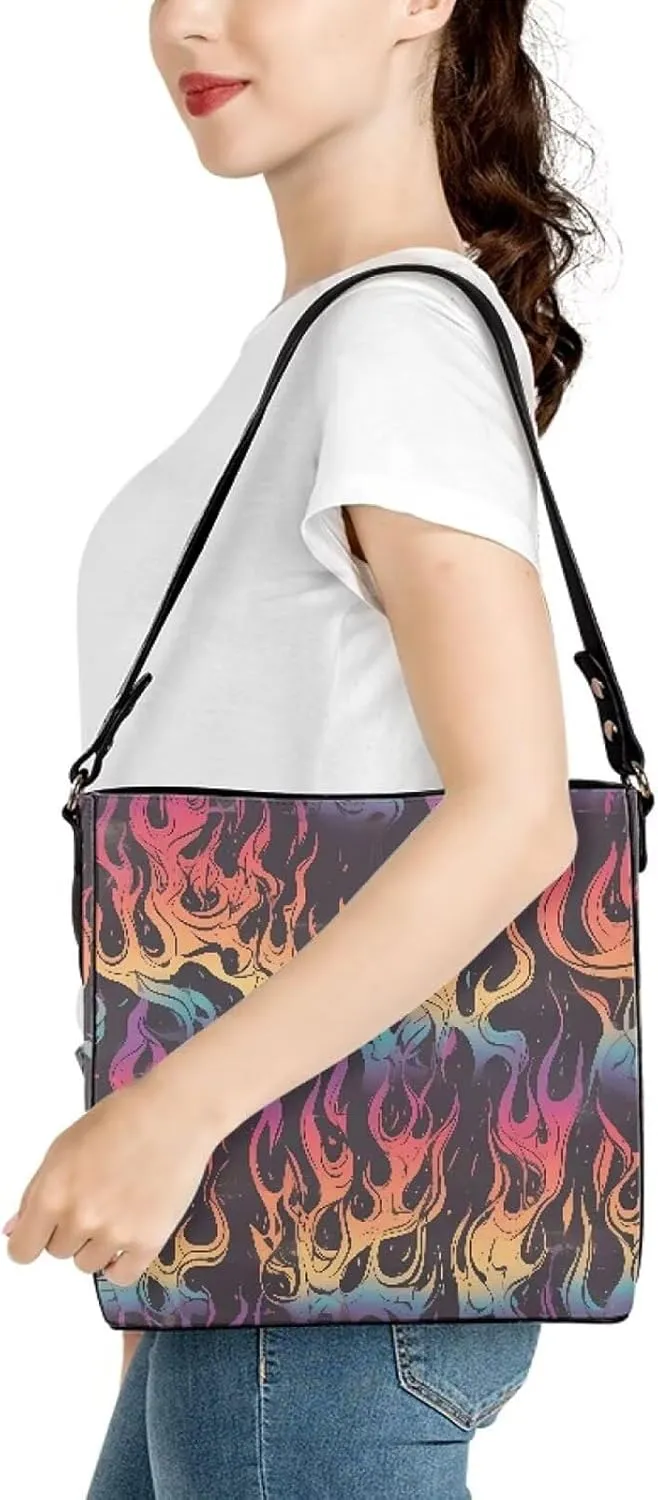 Bucket Bag Rainbow Stripes Shoulder Purses for Women, Tie Dye Hobo Tote Ladies Crossbody Bag PU Leather
