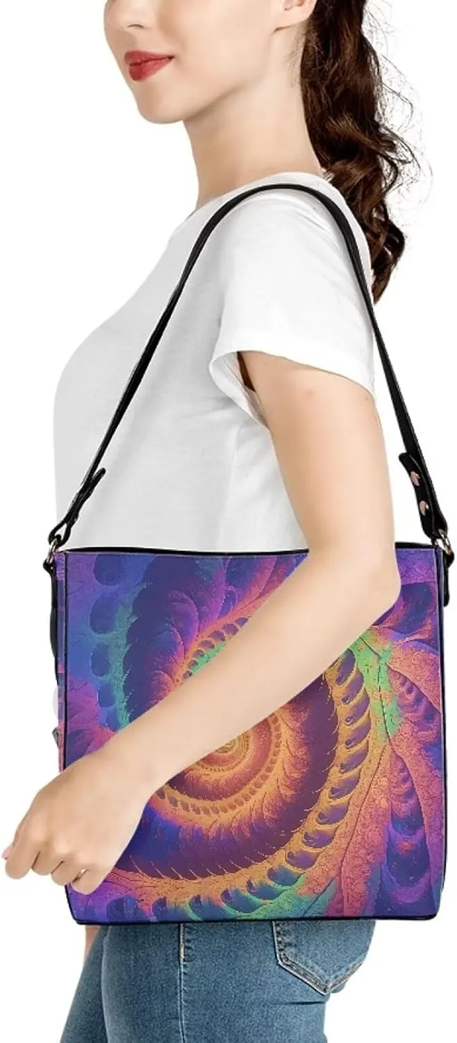 Bucket Bag Rainbow Stripes Shoulder Purses for Women, Tie Dye Hobo Tote Ladies Crossbody Bag PU Leather