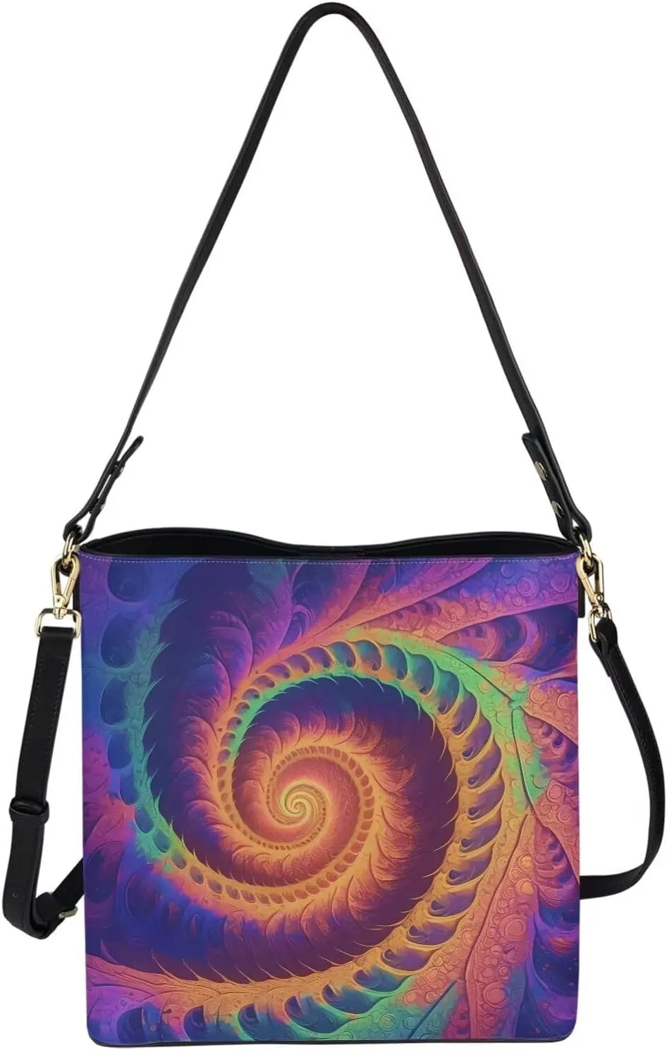Bucket Bag Rainbow Stripes Shoulder Purses for Women, Tie Dye Hobo Tote Ladies Crossbody Bag PU Leather