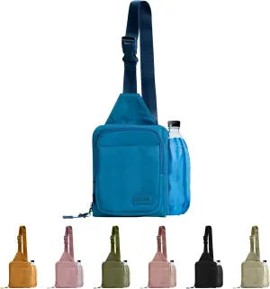 BUNSO Everyday Small Crossbody Bags for Women, Water-Resistant Sling Bag for Men with Waterbottle Holder, 7” x 2.5” x 9”