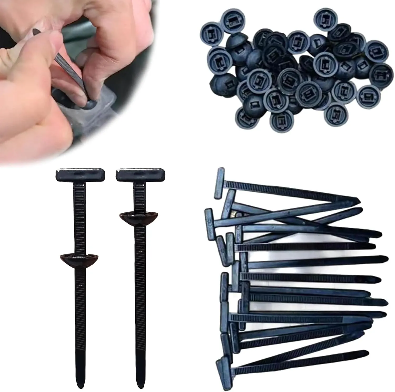 Button Head Zip Tie, Cable Tie Buckle, Nylon Universal Cable Tie Buckle, Heavy Duty Self-Locking Nylon Zip Ties Holder for Auto Repairing Quick Fix and Hole Fastening (50)