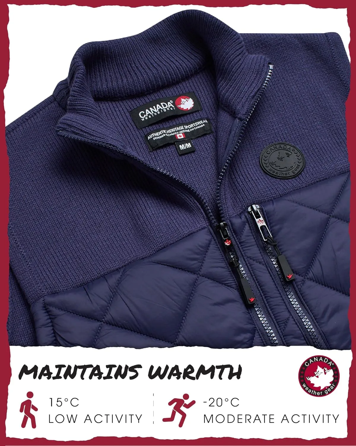 CANADA WEATHER GEAR Men's Vest - Zip Up Sweater Yoke Front and Back Quilted Warm Vest for Men - Men's Outerwear Vests (M-XXL)