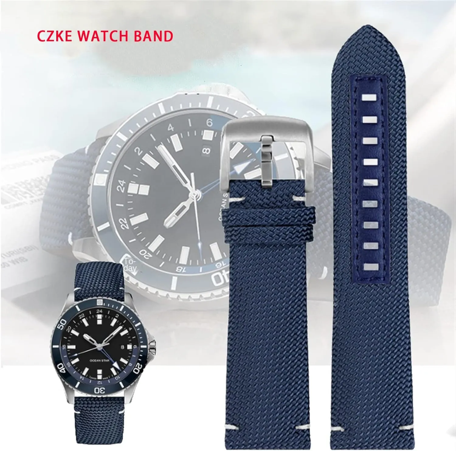 Canvas real leather watch strap for Mido m026.629/430 Ocean Star m042.430 navigator helmsman breathable nylon watchband 22m belt