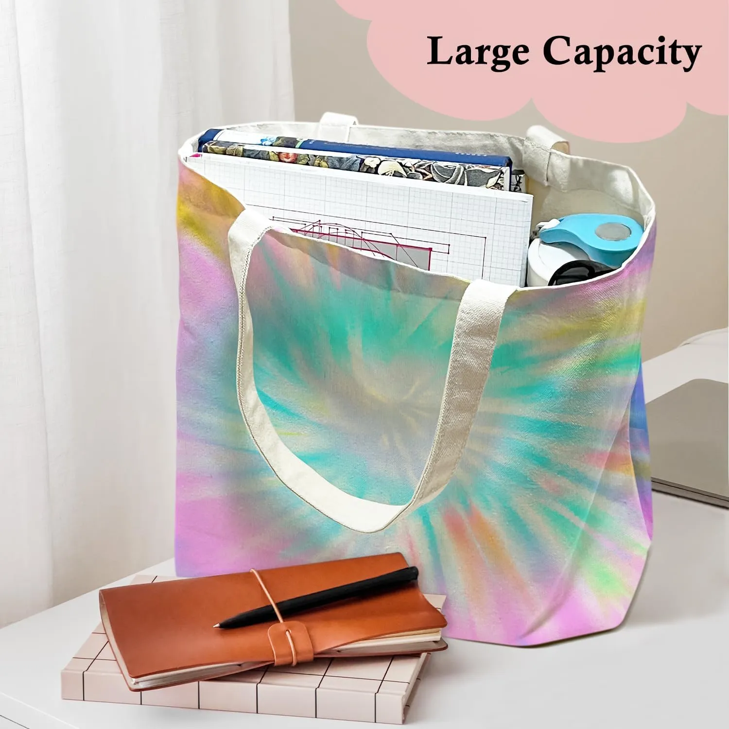 Canvas Tote Bag For Women Tie Dye Tote Bag Aesthetic Shopping Bag Funny Foldable Bag Reusable Tote Bag - B
