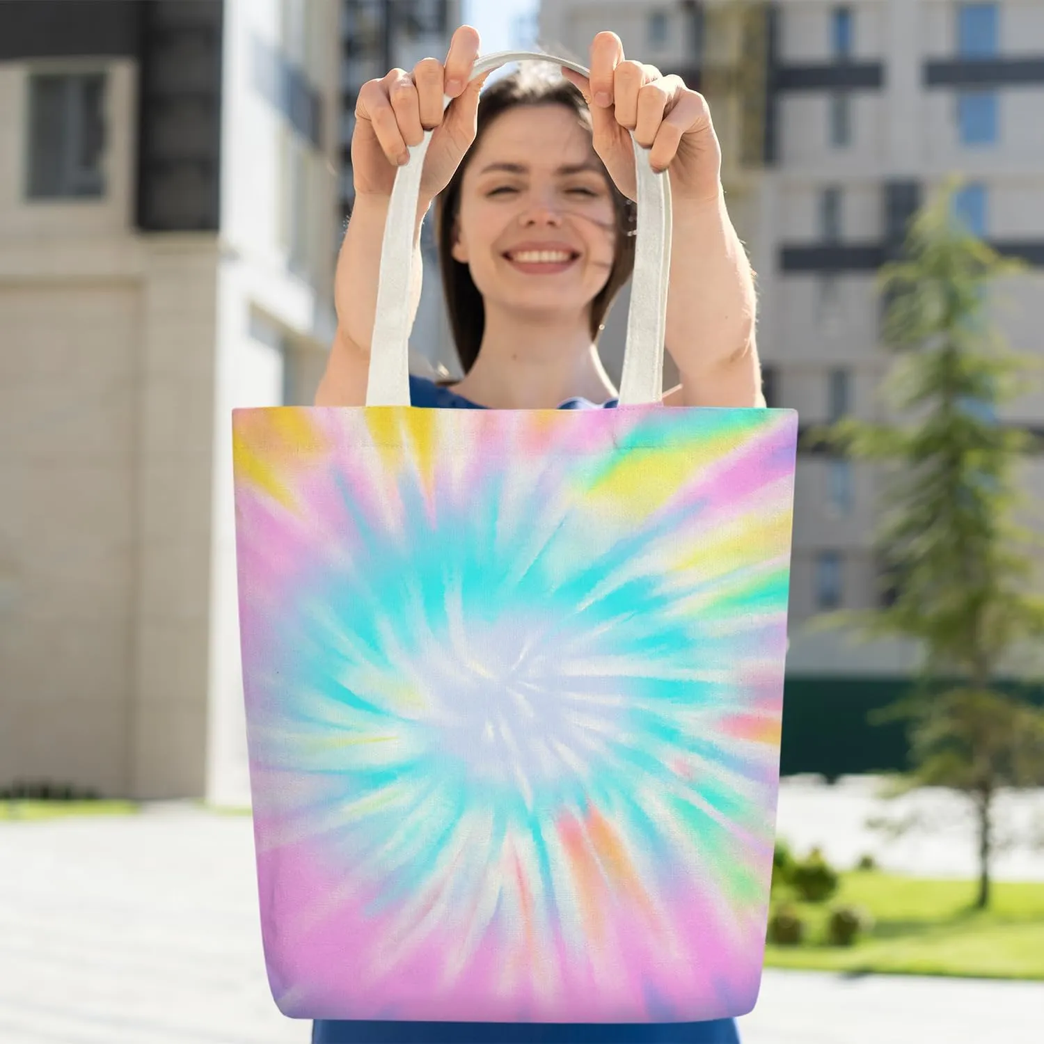 Canvas Tote Bag For Women Tie Dye Tote Bag Aesthetic Shopping Bag Funny Foldable Bag Reusable Tote Bag - B