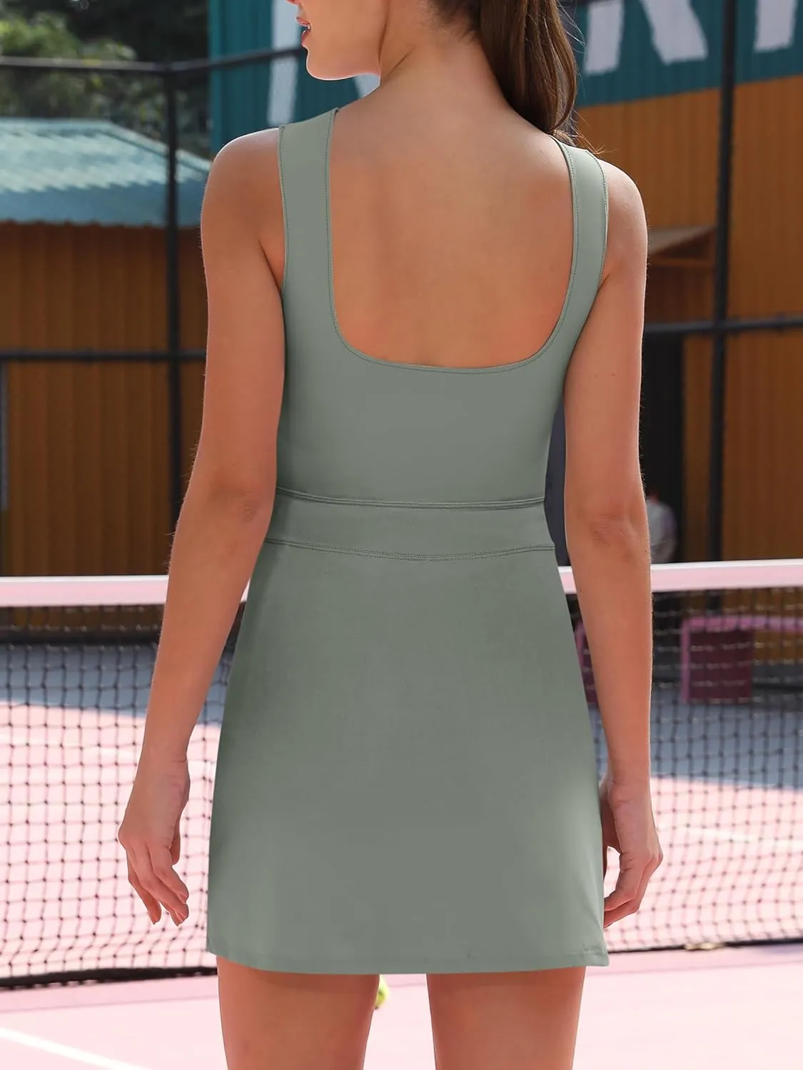 Caracilia Women Tennis Dress Summer Athletic Workout Backless Sleeveless Fitted Slit Active Mini Dresses Built in Shorts