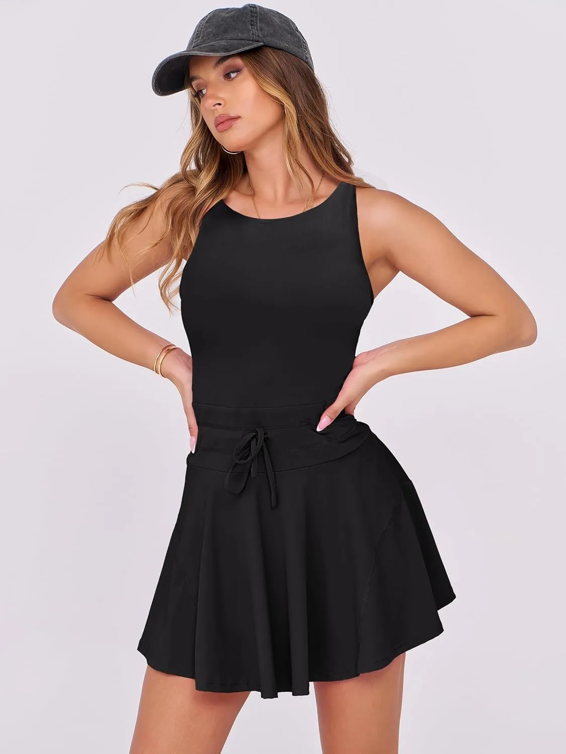 Caracilia Women's Tennis Mini Dresses 2025 Summer Sleeveless Built in Shorts Golf Athletic One Piece Active Romper Dress