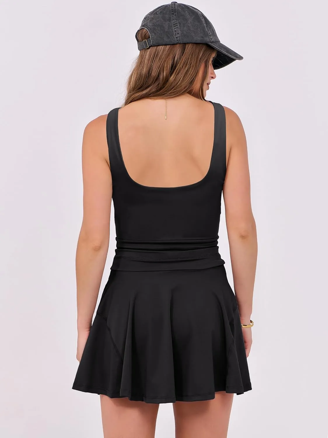 Caracilia Women's Tennis Mini Dresses 2025 Summer Sleeveless Built in Shorts Golf Athletic One Piece Active Romper Dress
