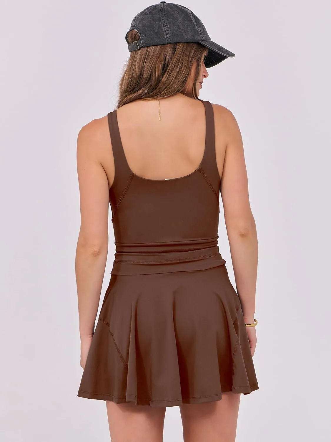 Caracilia Women's Tennis Mini Dresses Workout Built in Shorts Golf Athletic Sleeveless One Piece Summer Active Romper Dress