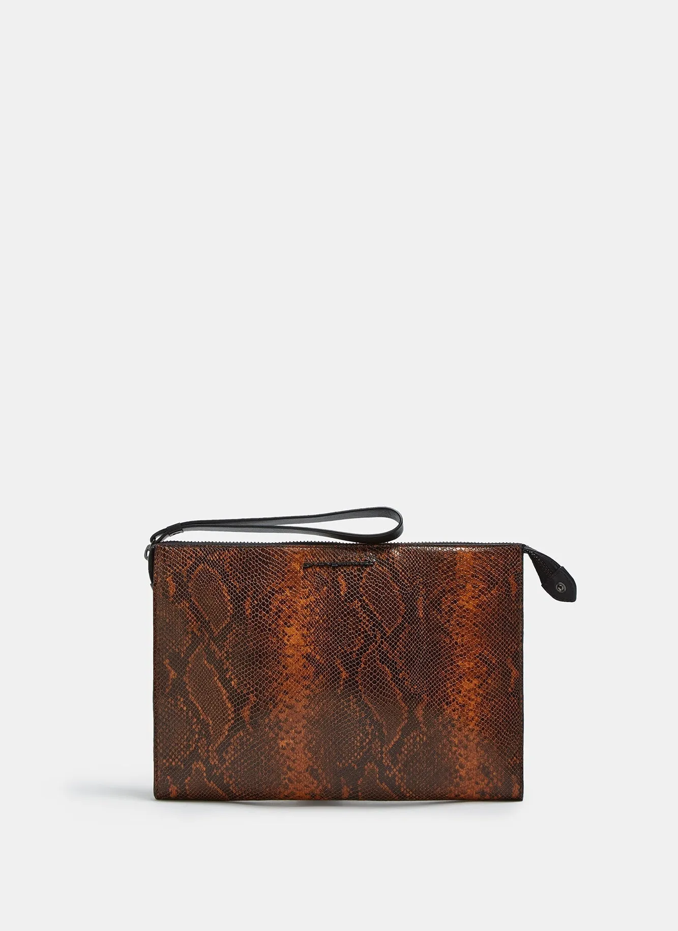 Caramel Snake Embossed Leather Clutch