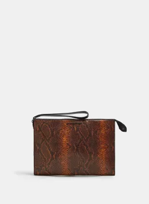 Caramel Snake Embossed Leather Clutch