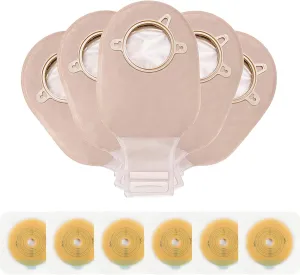 Carbou 21 PCS Ostomy Supplies Colostomy Bags Two Piece Drainable Pouches with Closure 12", Ileostomy Stoma Care,Cut-to-Fit(15pcs Bags 6pcs Barrier)