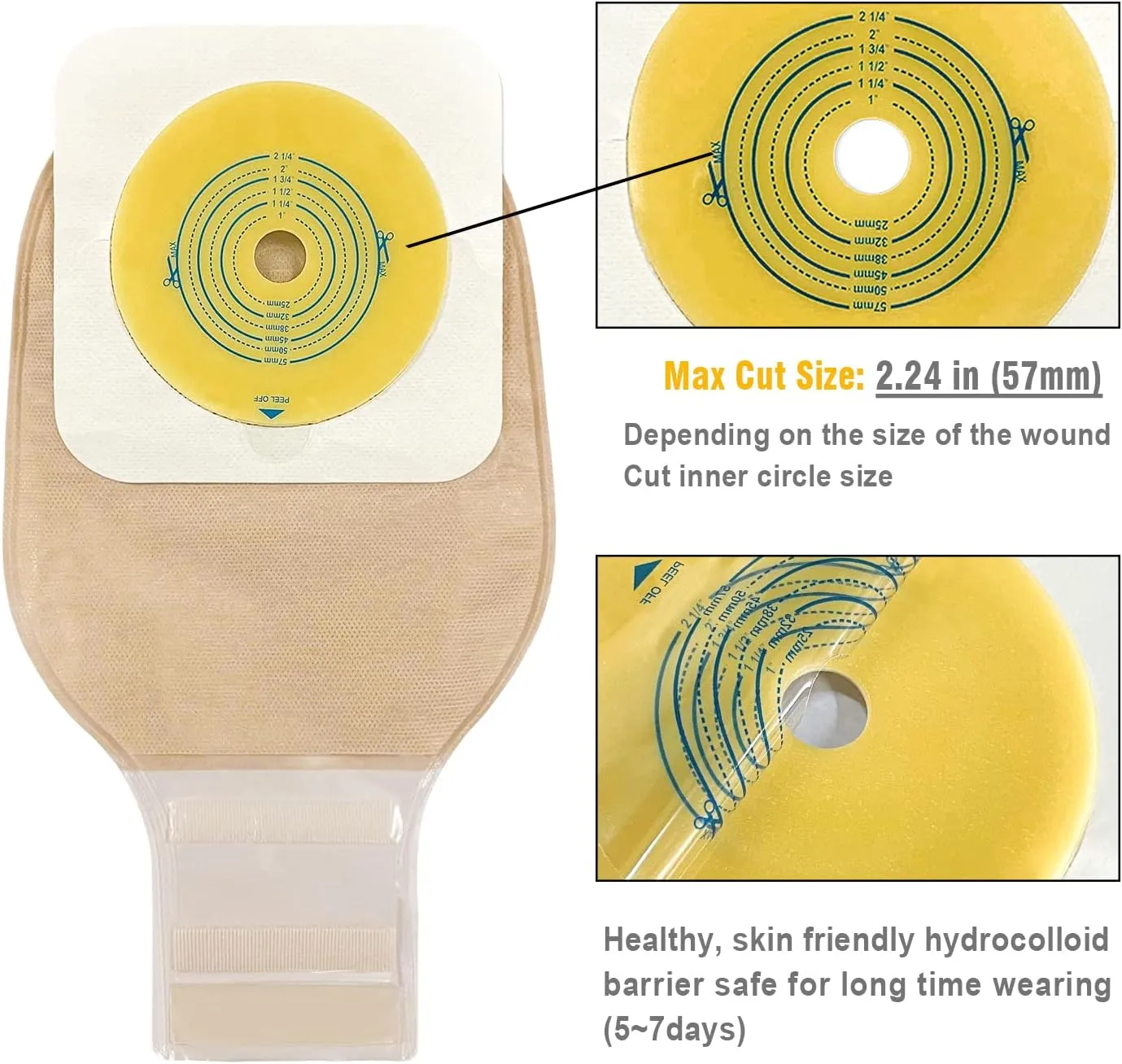 Carbou 21 PCS Ostomy Supplies Colostomy Bags Two Piece Drainable Pouches with Closure 12", Ileostomy Stoma Care,Cut-to-Fit(15pcs Bags 6pcs Barrier)