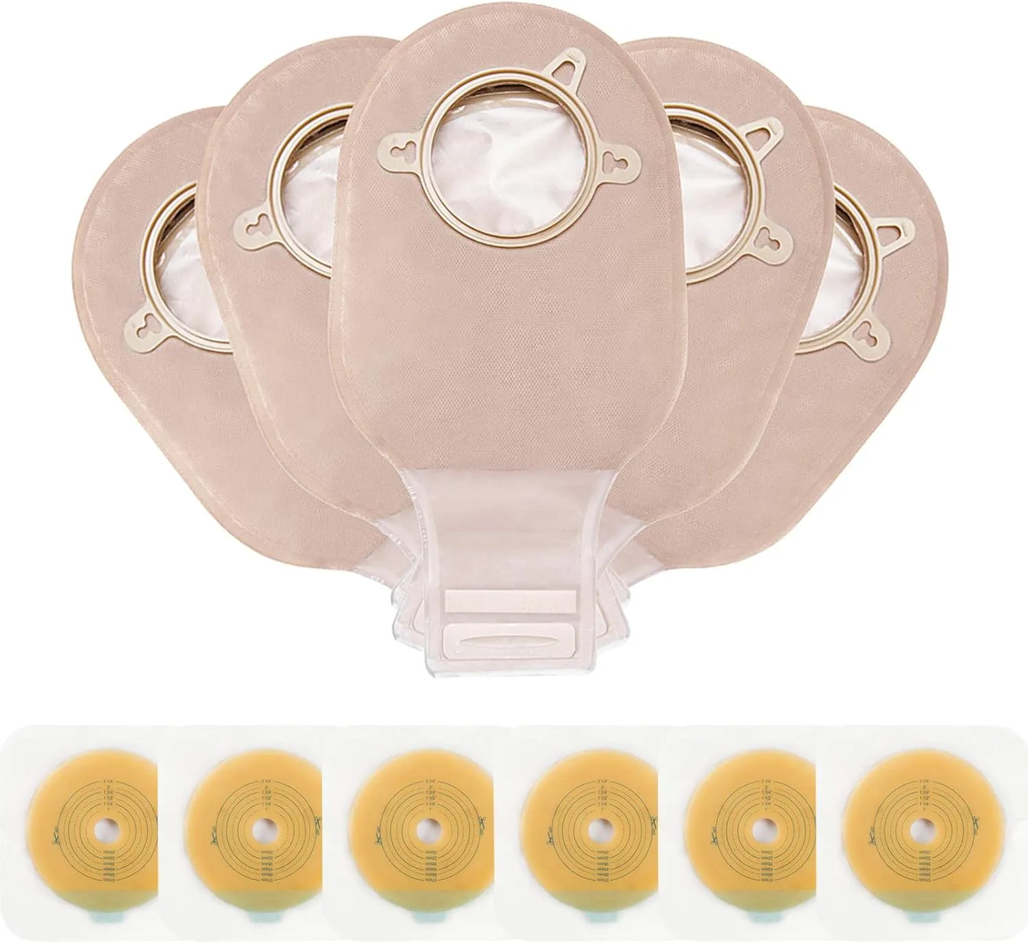 Carbou 21 PCS Ostomy Supplies Colostomy Bags Two Piece Drainable Pouches with Closure 12", Ileostomy Stoma Care,Cut-to-Fit(15pcs Bags 6pcs Barrier)