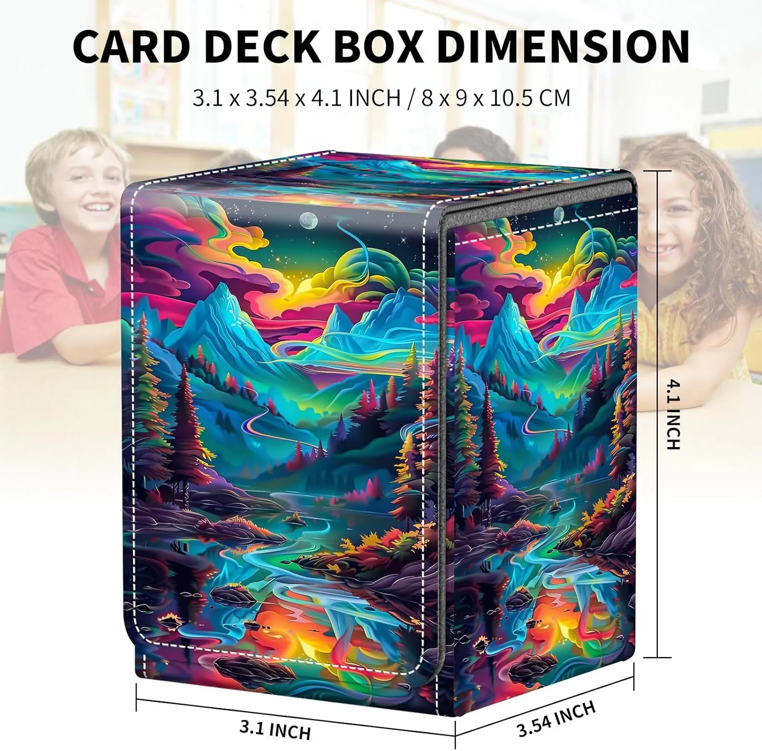 Card Deck Box for MTG Trading Cards, Magic Card Box Can Hold 110  Single Sleeved Cards, Waterproof PU Leather Material, Strong Magnetic Buckle Card Set Box Suitable for TCG CCG, Colorful Trees