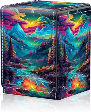 Card Deck Box for MTG Trading Cards, Magic Card Box Can Hold 110  Single Sleeved Cards, Waterproof PU Leather Material, Strong Magnetic Buckle Card Set Box Suitable for TCG CCG, Colorful Trees