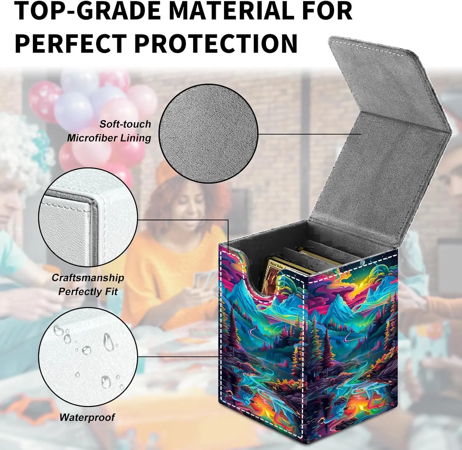 Card Deck Box for MTG Trading Cards, Magic Card Box Can Hold 110  Single Sleeved Cards, Waterproof PU Leather Material, Strong Magnetic Buckle Card Set Box Suitable for TCG CCG, Colorful Trees