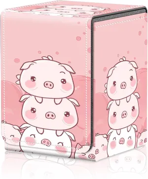 Card Deck Box for MTG Trading Cards, Magic Card Box Can Hold 110  Single Sleeved Cards, Waterproof PU Leather Material, Strong Magnetic Buckle Card Set Box Suitable for TCG CCG, Cute Piggies Stacked