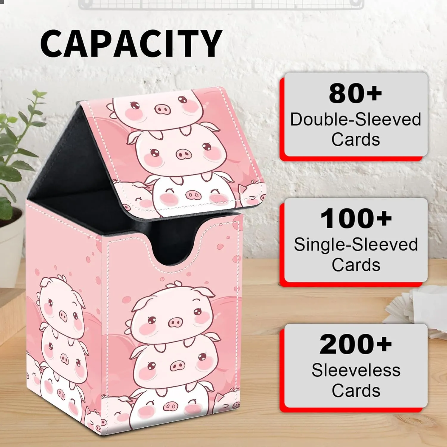 Card Deck Box for MTG Trading Cards, Magic Card Box Can Hold 110  Single Sleeved Cards, Waterproof PU Leather Material, Strong Magnetic Buckle Card Set Box Suitable for TCG CCG, Cute Piggies Stacked