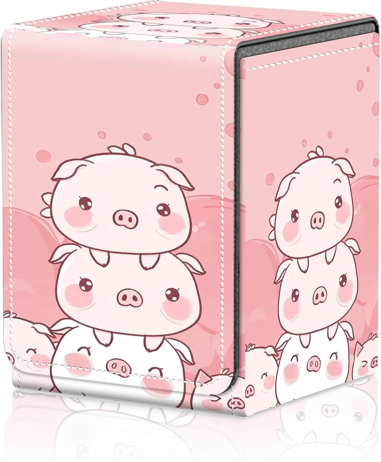 Card Deck Box for MTG Trading Cards, Magic Card Box Can Hold 110  Single Sleeved Cards, Waterproof PU Leather Material, Strong Magnetic Buckle Card Set Box Suitable for TCG CCG, Cute Piggies Stacked