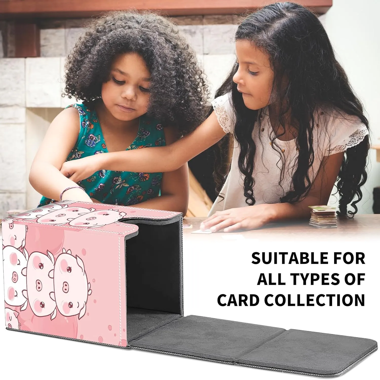 Card Deck Box for MTG Trading Cards, Magic Card Box Can Hold 110  Single Sleeved Cards, Waterproof PU Leather Material, Strong Magnetic Buckle Card Set Box Suitable for TCG CCG, Cute Piggies Stacked