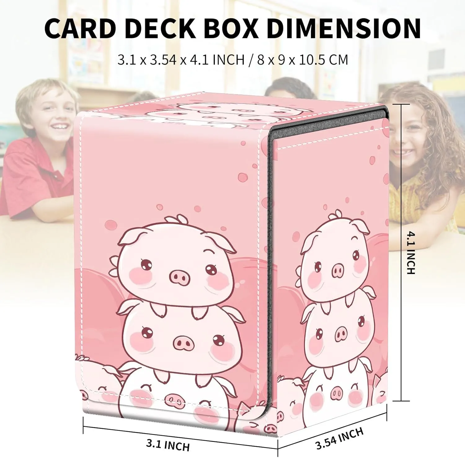 Card Deck Box for MTG Trading Cards, Magic Card Box Can Hold 110  Single Sleeved Cards, Waterproof PU Leather Material, Strong Magnetic Buckle Card Set Box Suitable for TCG CCG, Cute Piggies Stacked