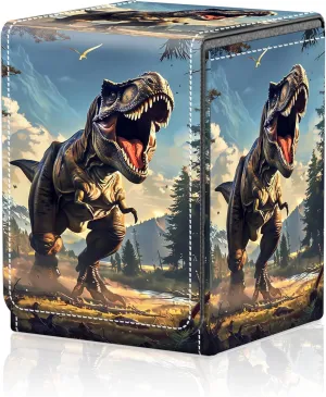 Card Deck Box for MTG Trading Cards, Magic Card Box Can Hold 110  Single Sleeved Cards, Waterproof PU Leather Material, Strong Magnetic Buckle Card Set Box Suitable for TCG CCG, Dinosaur