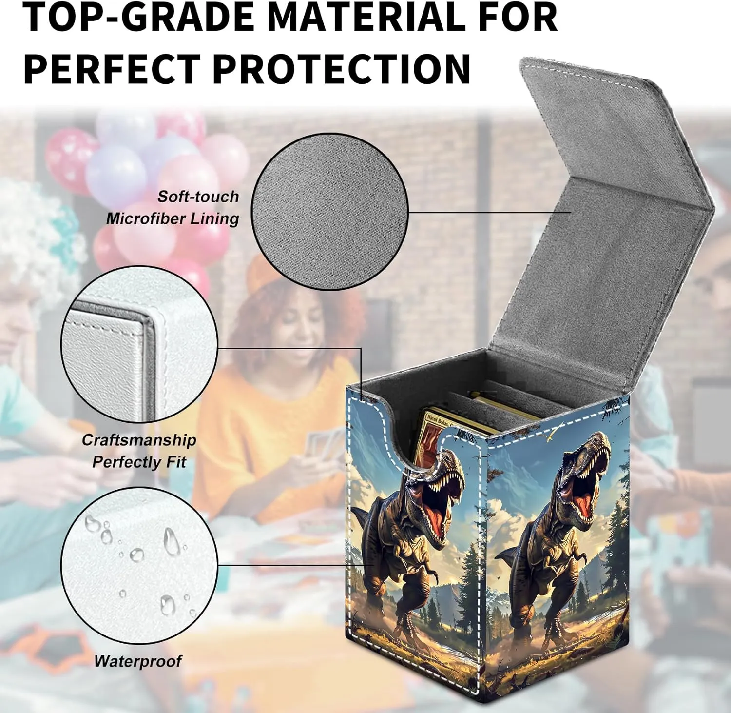 Card Deck Box for MTG Trading Cards, Magic Card Box Can Hold 110  Single Sleeved Cards, Waterproof PU Leather Material, Strong Magnetic Buckle Card Set Box Suitable for TCG CCG, Dinosaur