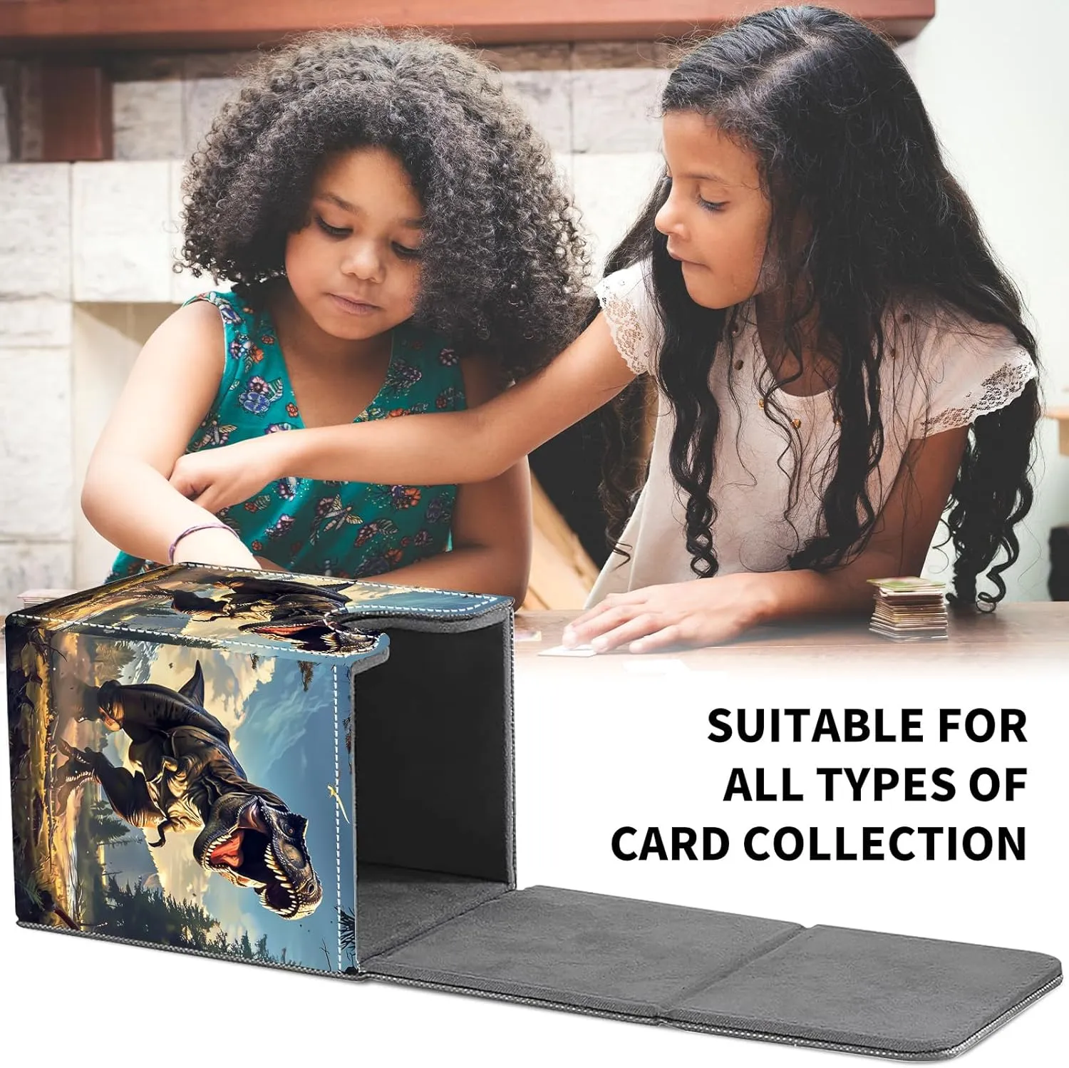 Card Deck Box for MTG Trading Cards, Magic Card Box Can Hold 110  Single Sleeved Cards, Waterproof PU Leather Material, Strong Magnetic Buckle Card Set Box Suitable for TCG CCG, Dinosaur