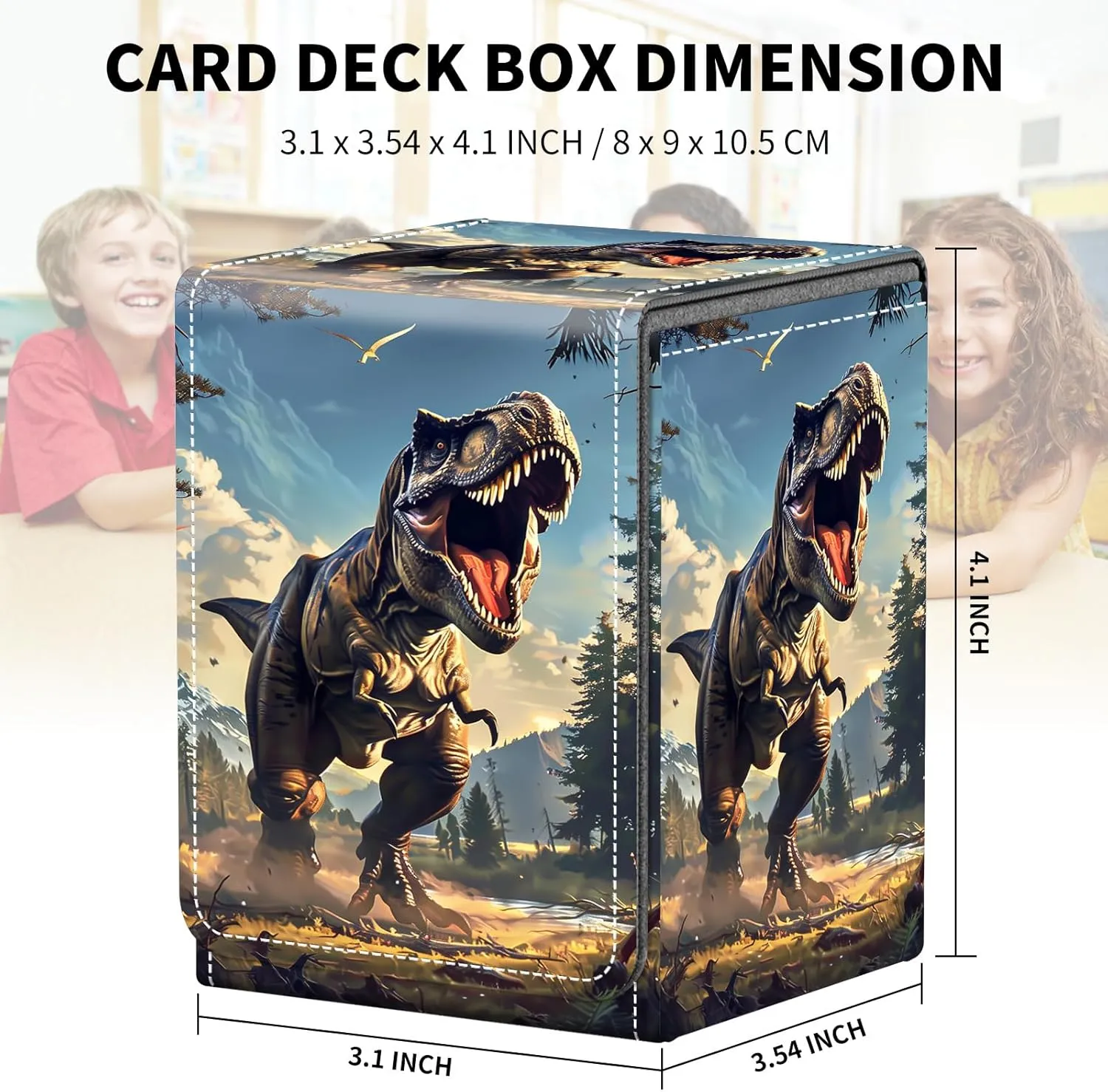 Card Deck Box for MTG Trading Cards, Magic Card Box Can Hold 110  Single Sleeved Cards, Waterproof PU Leather Material, Strong Magnetic Buckle Card Set Box Suitable for TCG CCG, Dinosaur