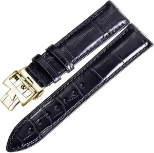 CAREG Crocodile Leather Strap Male Is Suitable Fit For Vacheron Constantin Leather Style Butterfly Button VC Maple Leaf Durable (Color : Black with gold, Size : 19mm)