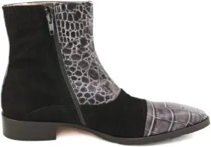 Carlo Ventura 2832 Men's Ankle High Boot In Suede And Crocodile Print Leather Combo
