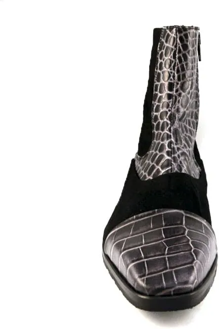 Carlo Ventura 2832 Men's Ankle High Boot In Suede And Crocodile Print Leather Combo