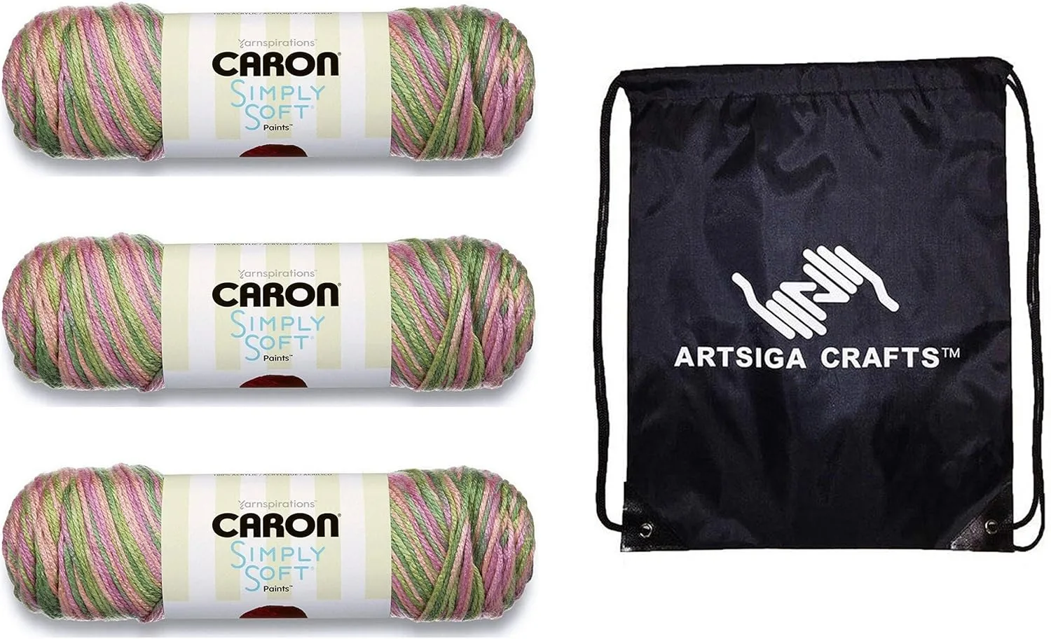 Caron Simply Soft Paints Rose Garden 294021-21002 (3-Skeins - Same Dye Lot) Worsted Medium #4 Acrylic Yarn for Crocheting and Knitting with Project Bag