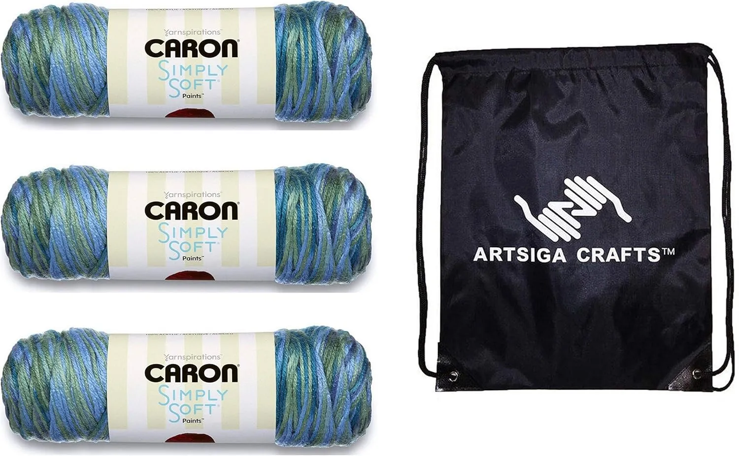 Caron Simply Soft Paints Spring Brook 294021-21003 (3-Skeins - Same Dye Lot) Worsted Medium #4 Acrylic Yarn for Crocheting and Knitting with Project Bag