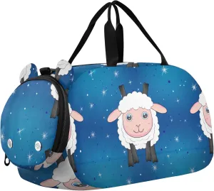 Carry on Duffel Bag Boy Cute Sheep Stars Blue Overnight Bags Toddler Girls Duffle Bags Travel Tote Sports Duffle Bag