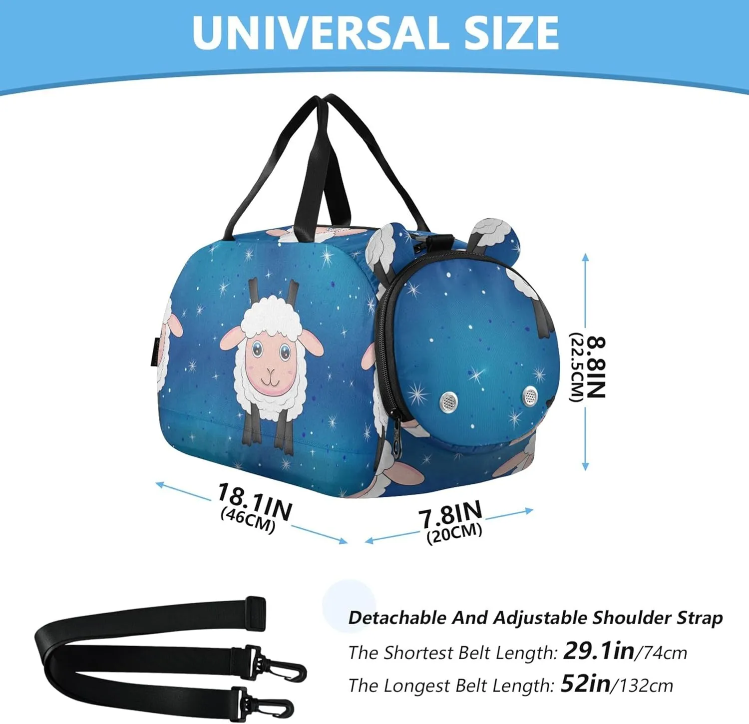 Carry on Duffel Bag Boy Cute Sheep Stars Blue Overnight Bags Toddler Girls Duffle Bags Travel Tote Sports Duffle Bag