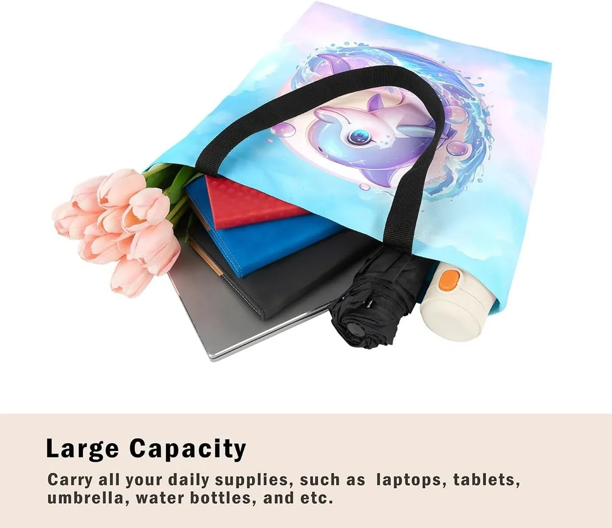 Cartoon Animal Canvas Tote Bag,Cute Tropical Wildlife Shoulder Handbags for Shopping Gym Yoga,Large Capacity