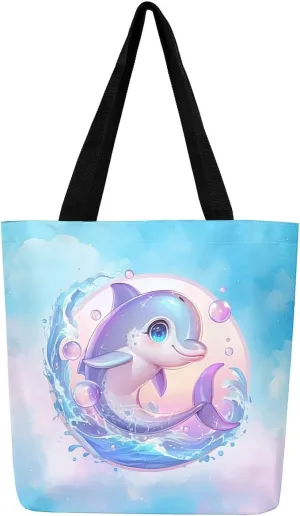 Cartoon Animal Canvas Tote Bag,Cute Tropical Wildlife Shoulder Handbags for Shopping Gym Yoga,Large Capacity