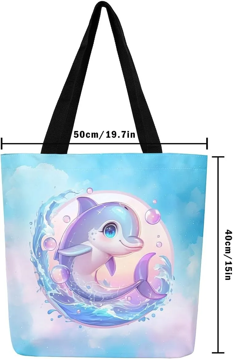 Cartoon Animal Canvas Tote Bag,Cute Tropical Wildlife Shoulder Handbags for Shopping Gym Yoga,Large Capacity