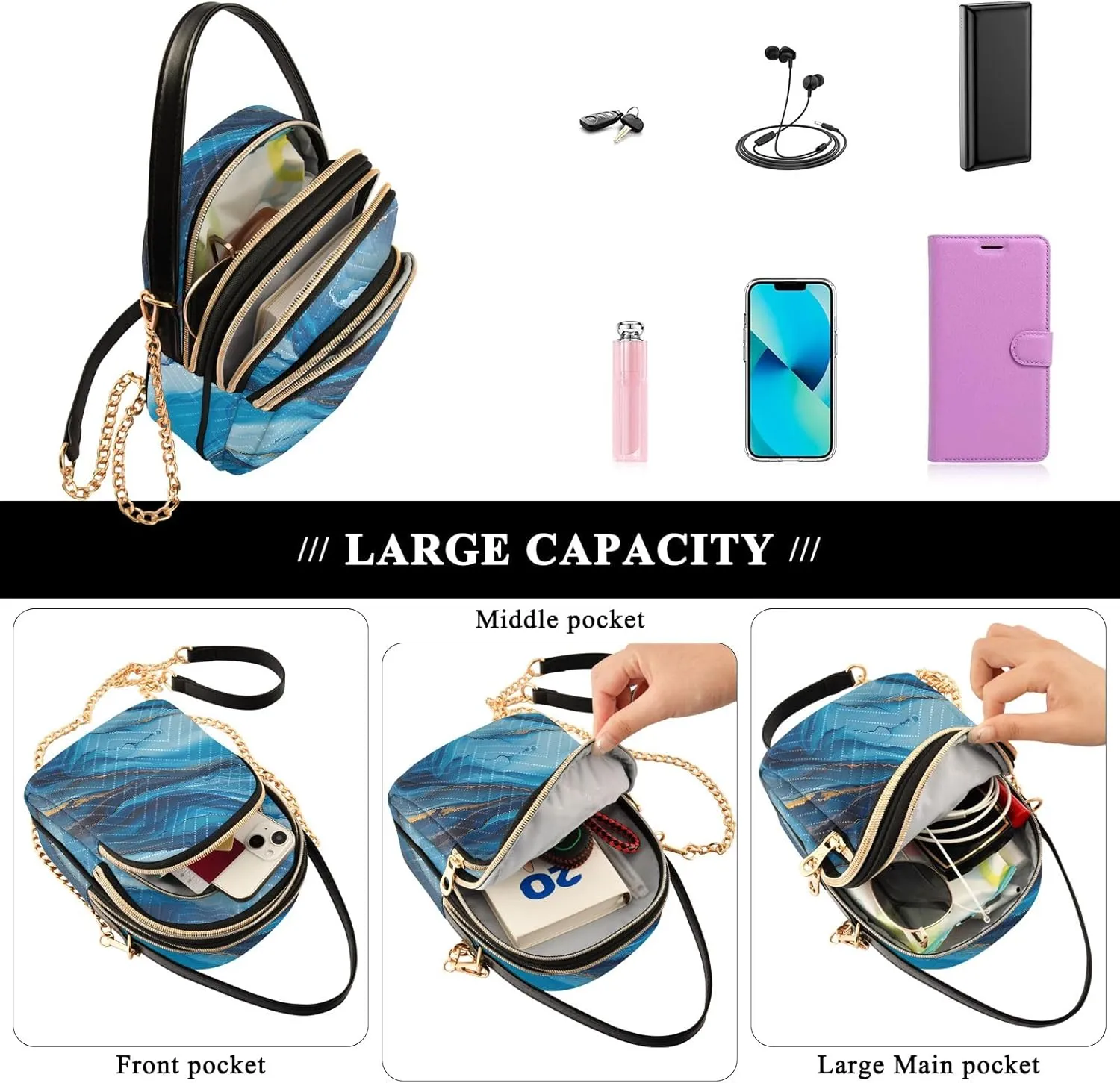 Cartoon Small Handbag Crossbody Bag for Women Quilted Bags Shoulder Purse Phone Wallet Chain Bag