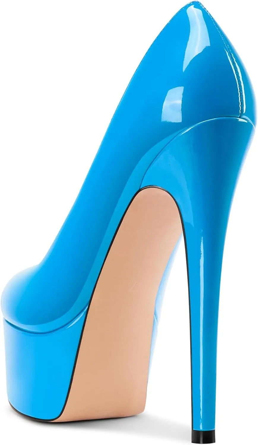 Castamere Womens Stiletto High Platform Heel Round Toe Pumps Slip-on Party Dress Patent Leather 5.9 Inches Heels