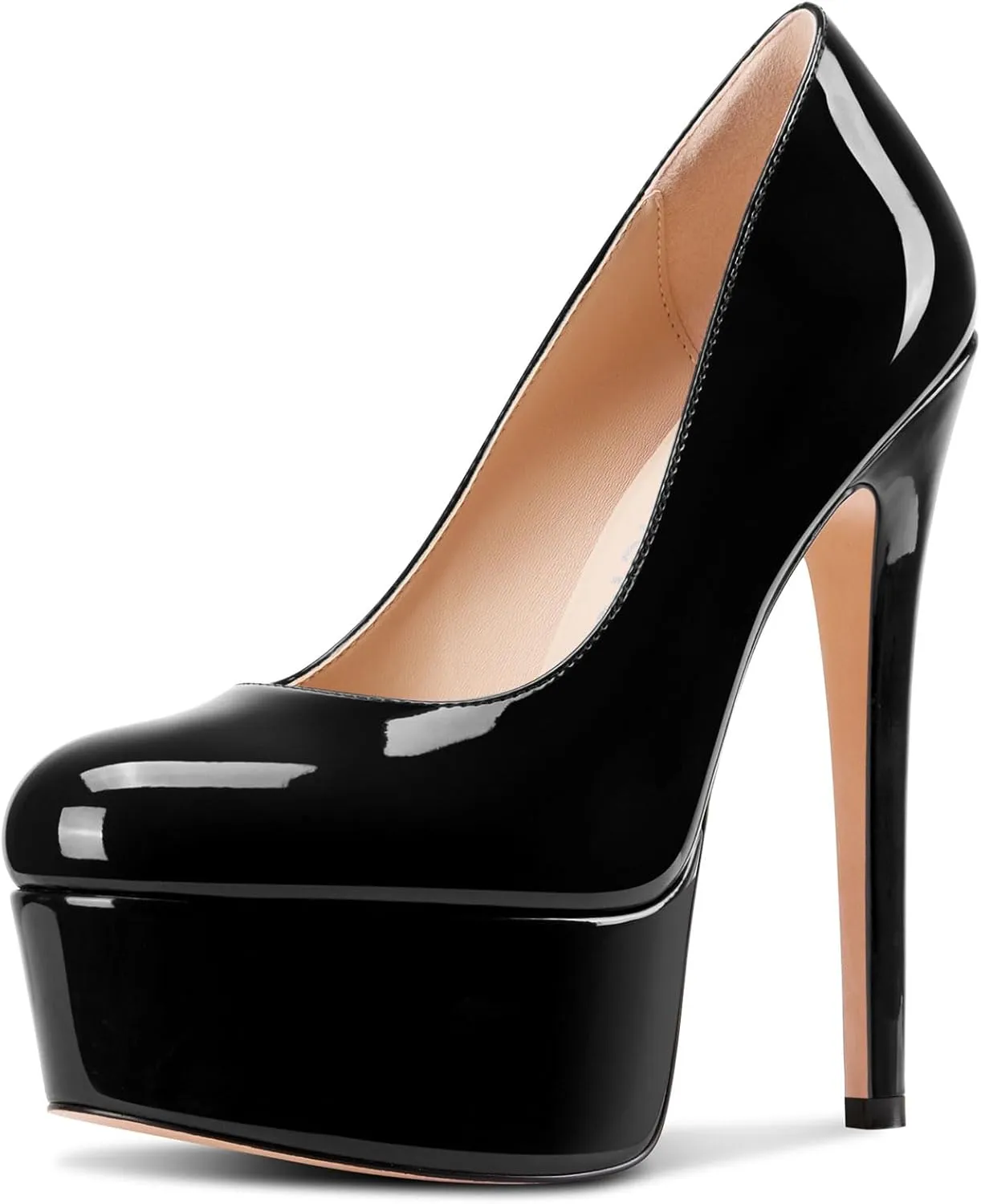 Castamere Womens Stiletto High Platform Heel Round Toe Pumps Slip-on Party Dress Patent Leather 5.9 Inches Heels