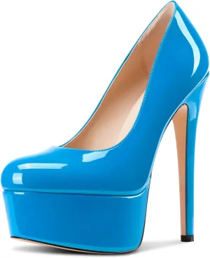 Castamere Womens Stiletto High Platform Heel Round Toe Pumps Slip-on Party Dress Patent Leather 5.9 Inches Heels