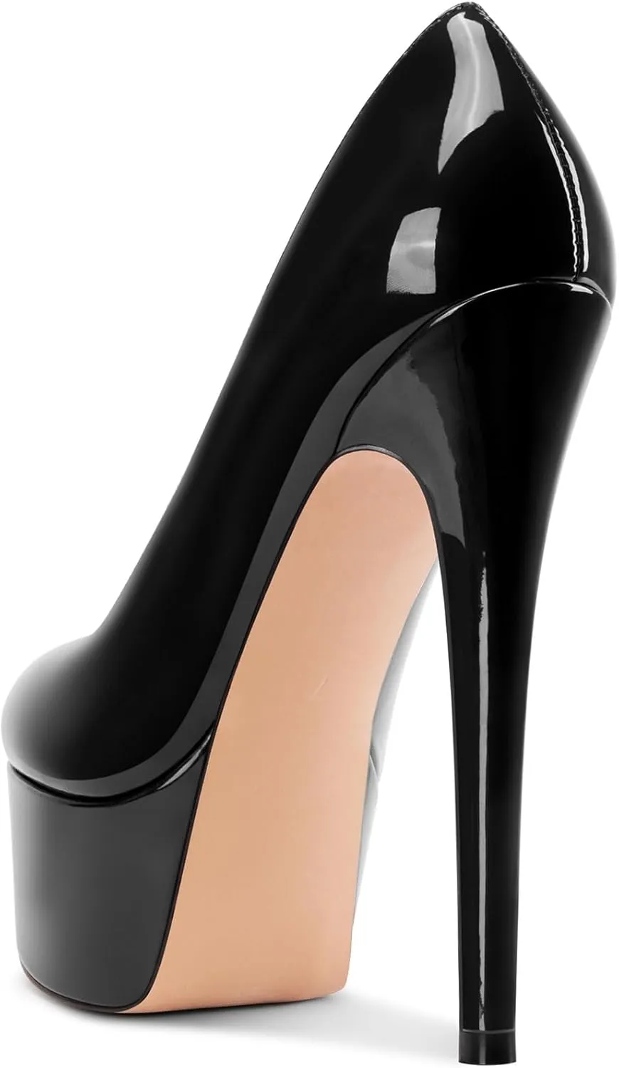 Castamere Womens Stiletto High Platform Heel Round Toe Pumps Slip-on Party Dress Patent Leather 5.9 Inches Heels
