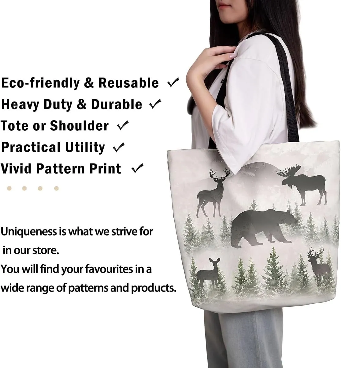 Castle Fairy Bear and Wolf Canvas Tote Bag Aesthetic for Women Girls