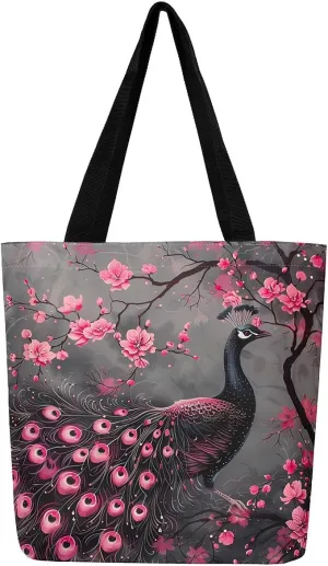 Castle Fairy Kids Teens Canvas Tote Bag Aesthetic for Women Girls,Colorful Animals Floral Reusable Grocery Handbag