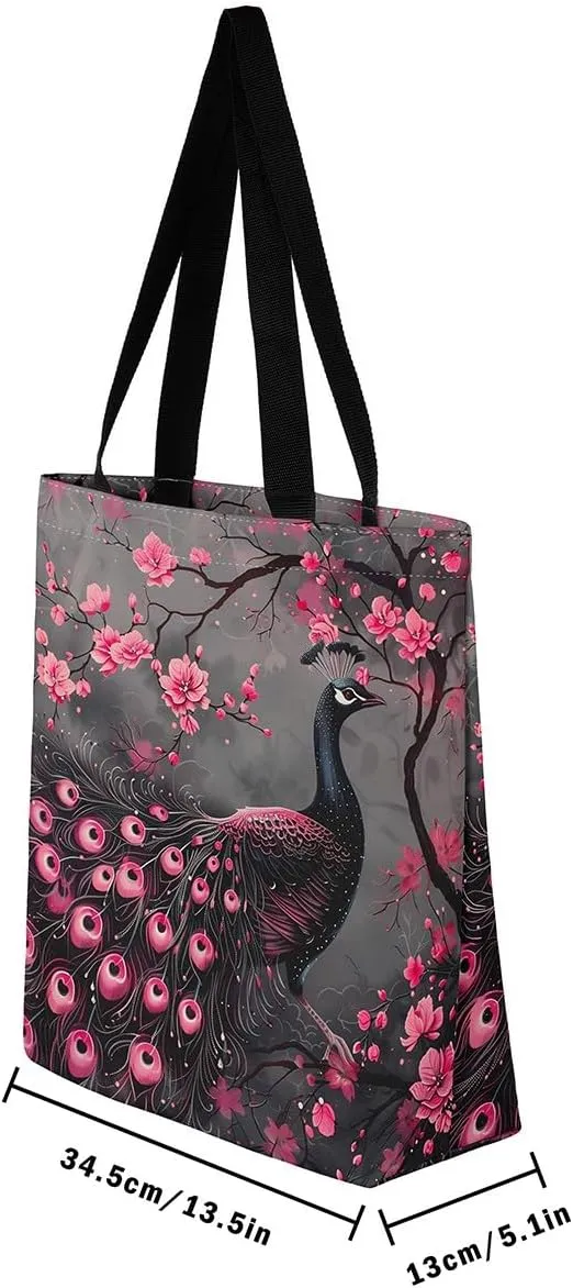 Castle Fairy Kids Teens Canvas Tote Bag Aesthetic for Women Girls,Colorful Animals Floral Reusable Grocery Handbag