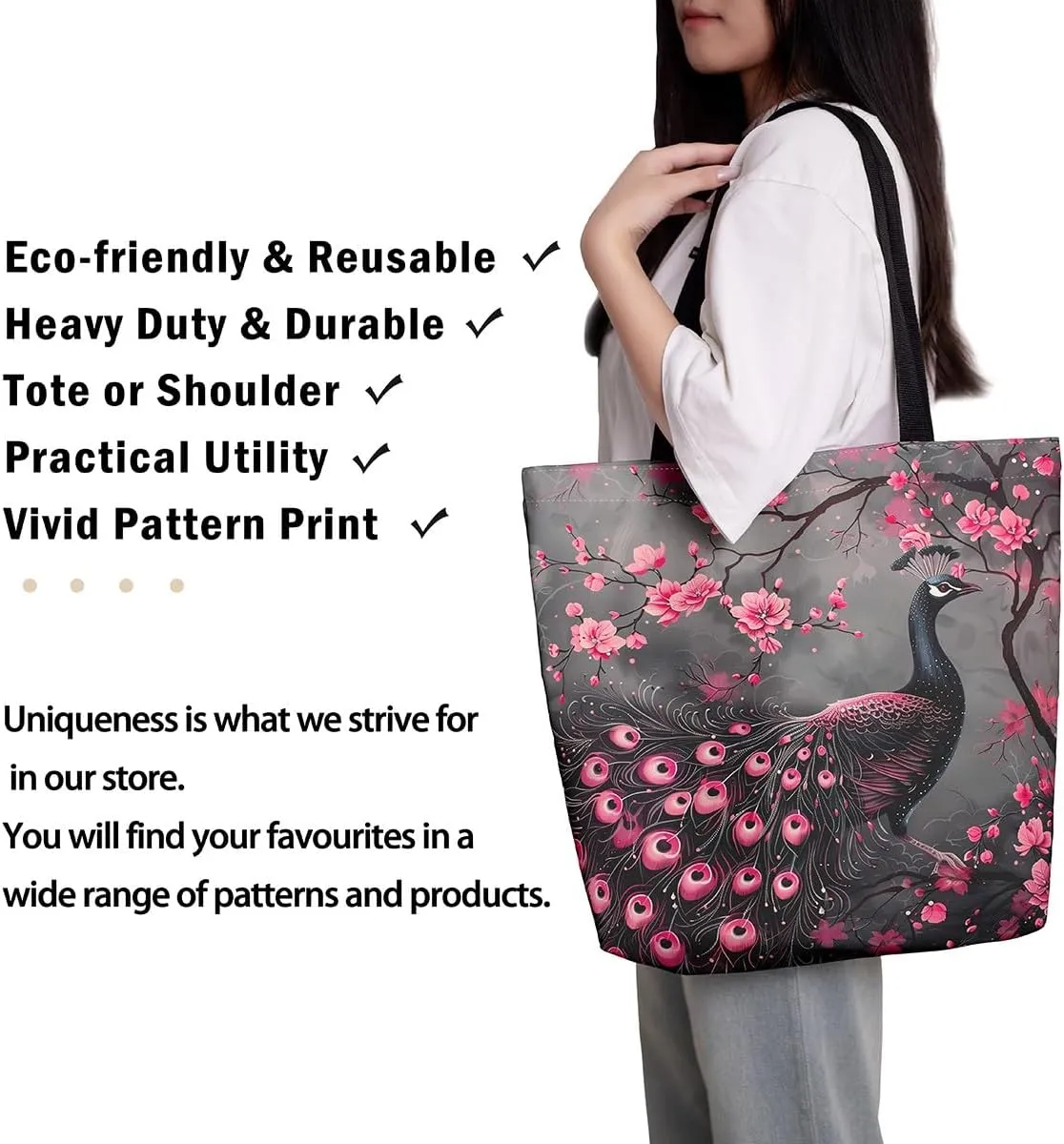 Castle Fairy Kids Teens Canvas Tote Bag Aesthetic for Women Girls,Colorful Animals Floral Reusable Grocery Handbag