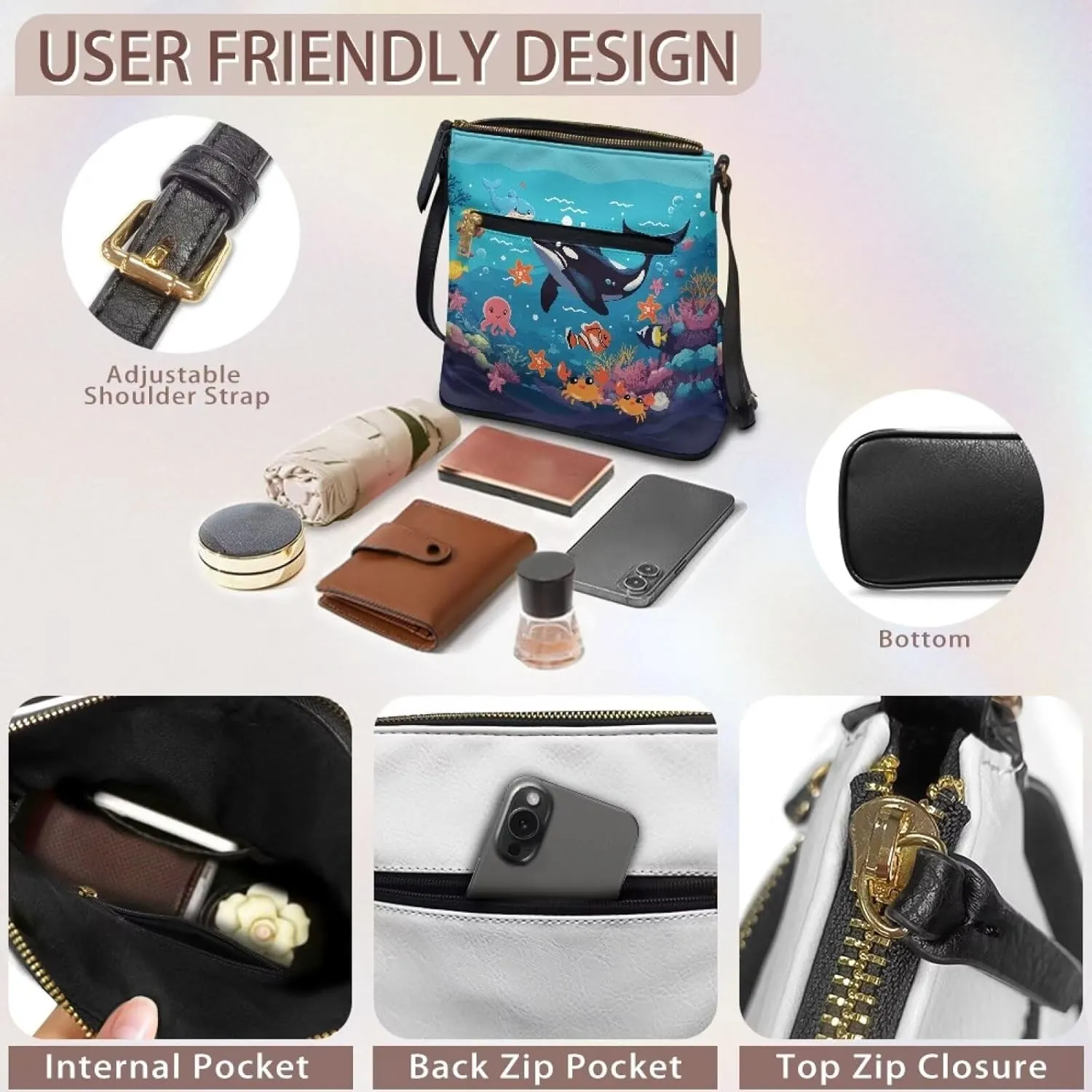 Casual Crossbody Bags for Women PU Shoulder Purse Bag Lightweight Messenger Bag with Zipper for Travel Shopping